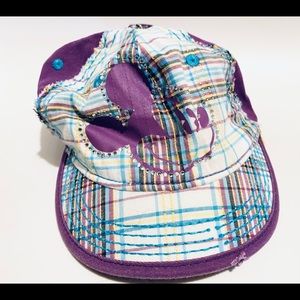 Disney Parks Mickey Plaid Baseball Cap Hat Purple